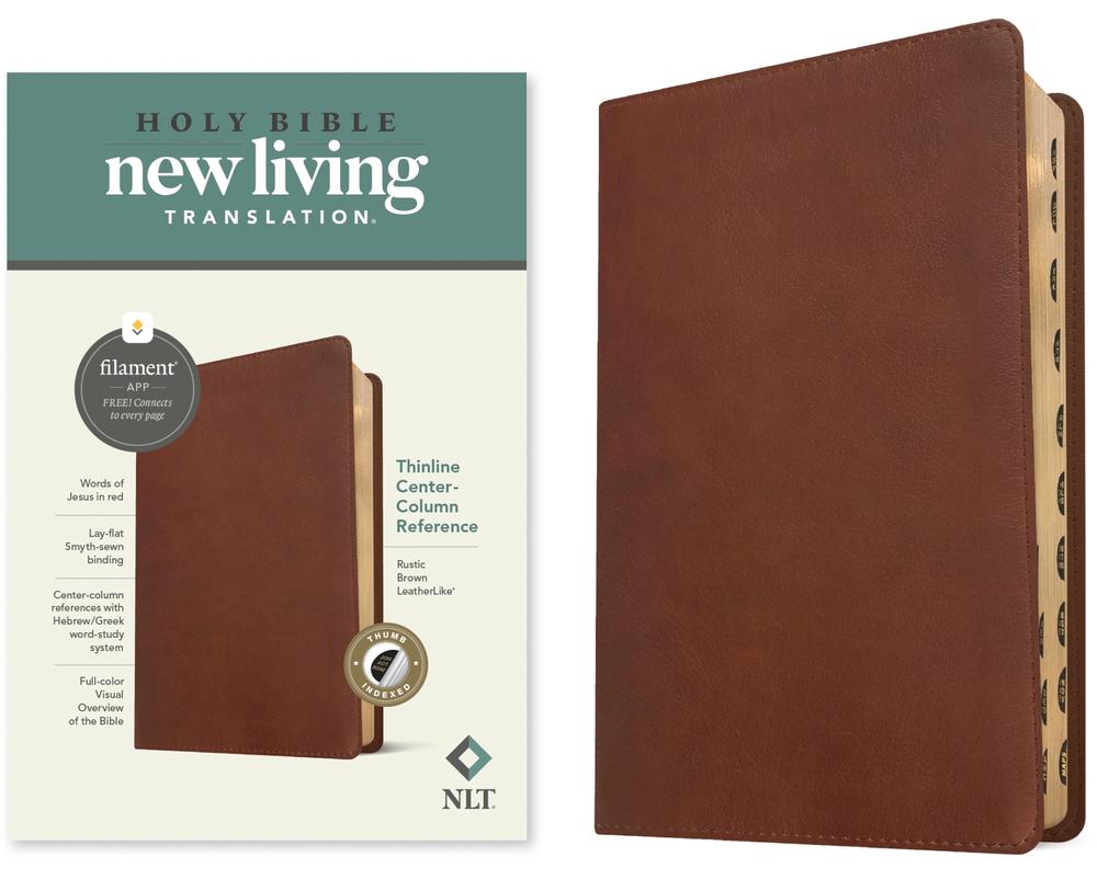 NLT Thinline Center-Column Reference Bible, Filament-Enabled Edition (Leatherlike, Rustic Brown, Indexed, Red Letter), 9781496479051