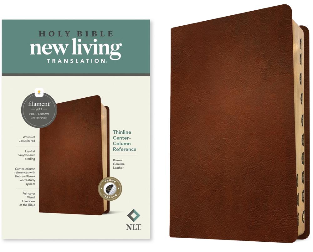 NLT Thinline Center-Column Reference Bible, Filament-Enabled Edition (Genuine Leather, Brown, Indexed, Red Letter) by Tyndale - ISBN: 9781496479112