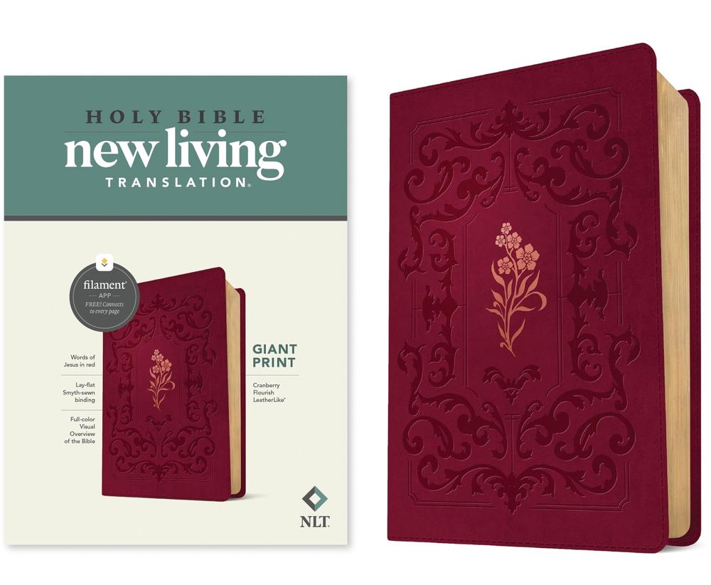 NLT Giant Print Bible, Filament-Enabled Edition (Leatherlike, Cranberry Flourish, Red Letter), 9781496482297