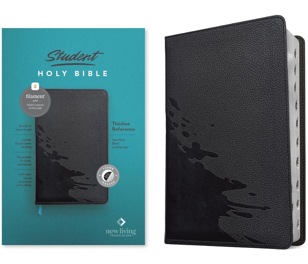 NLT Student Bible, Thinline Reference, Filament-Enabled Edition (Leatherlike, Overflow Black, Indexed, Red Letter), 9781496483935