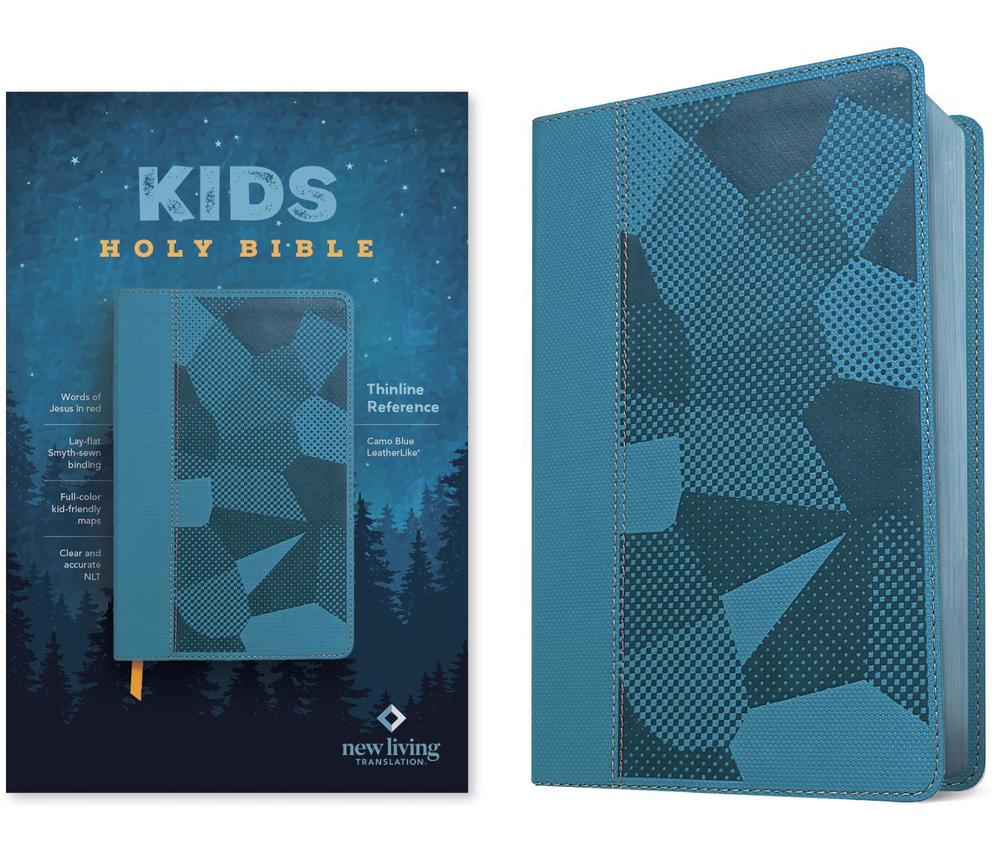 NLT Kids Bible, Thinline Reference Edition (Leatherlike, Camo Blue, Red Letter), 9781496483973