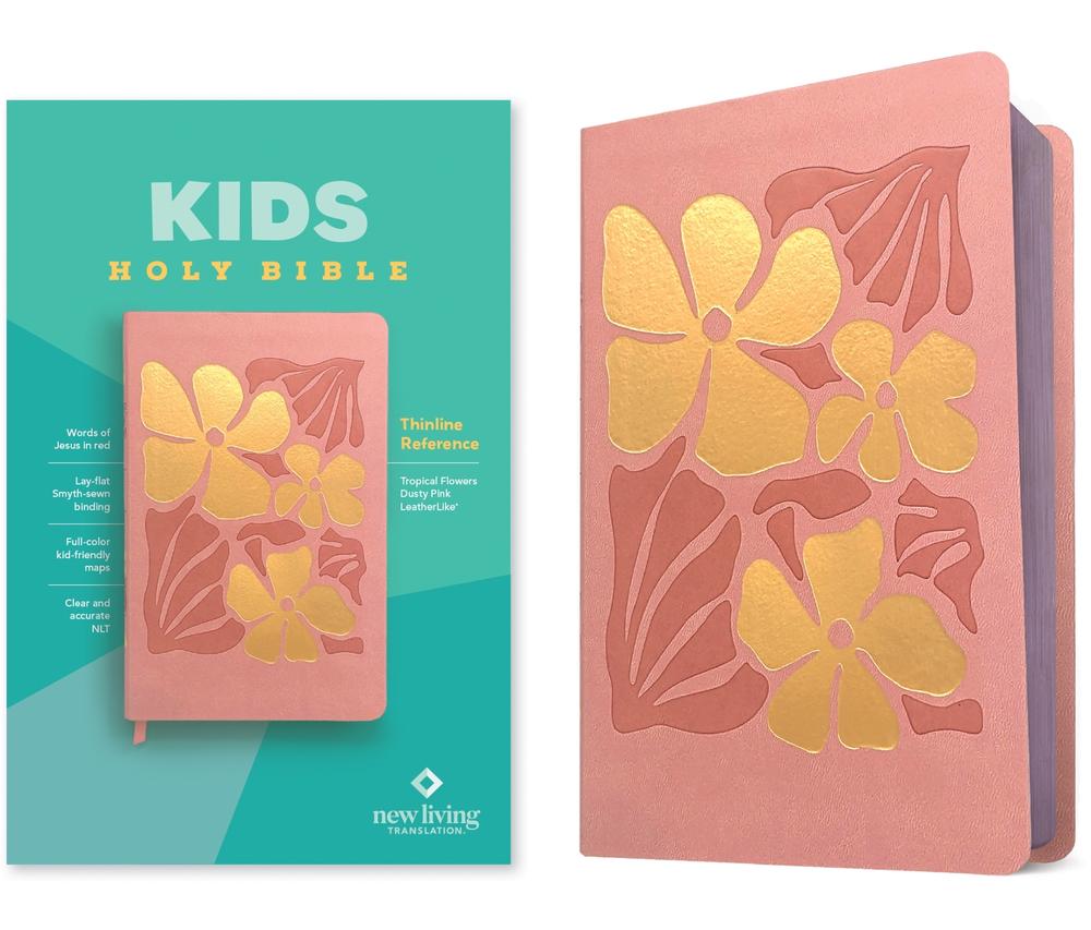 NLT Kids Bible, Thinline Reference Edition (Leatherlike, Tropical Flowers Dusty Pink, Red Letter), 9781496483980