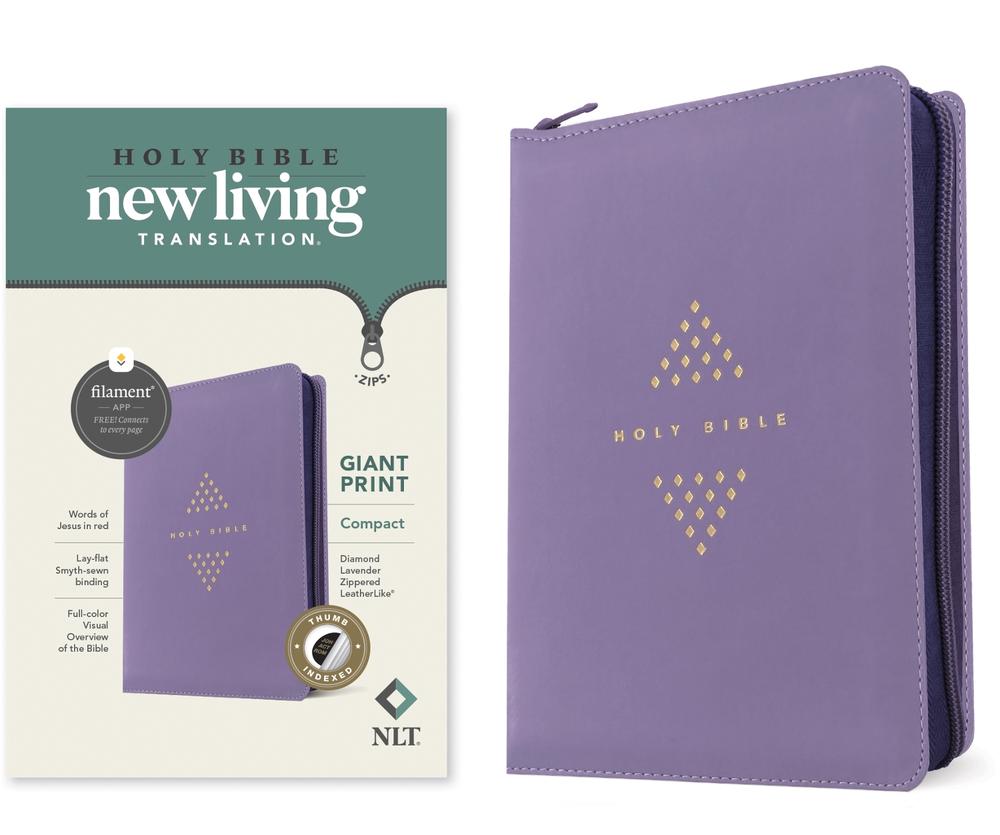 NLT Compact Giant Print Zipper Bible, Filament-Enabled Edition (Leatherlike, Diamond Lavender, Indexed, Red Letter), 9781496486851
