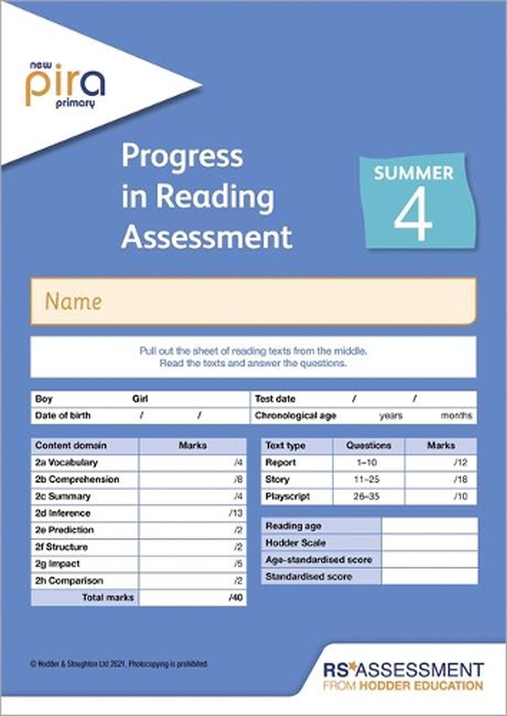 New PiRA Test 4, Summer PK10 (Progress in Reading Assessment), 9781510475632