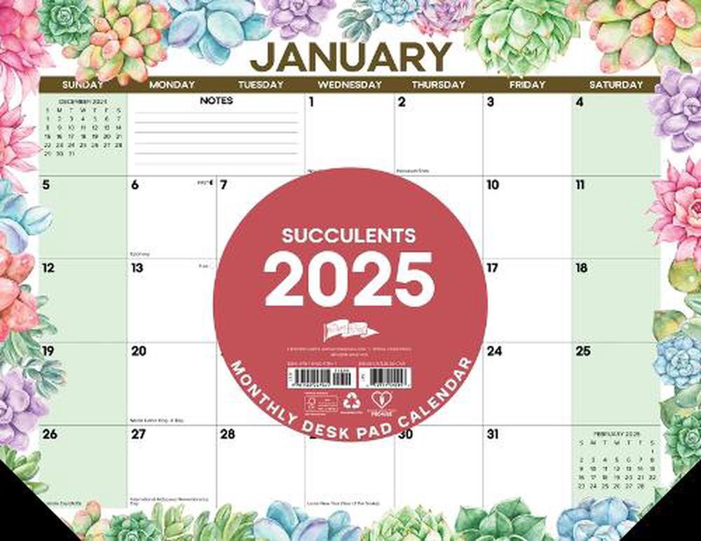 Succulents 2025 22 X 17 Large Monthly Deskpad, 9781549247941