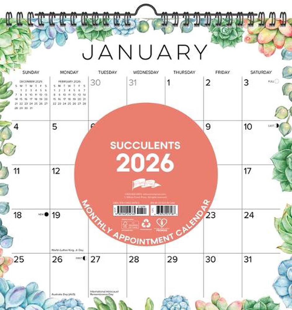 Succulents 2026 12 X 12 Spiral Wall Calendar, 9781549254765