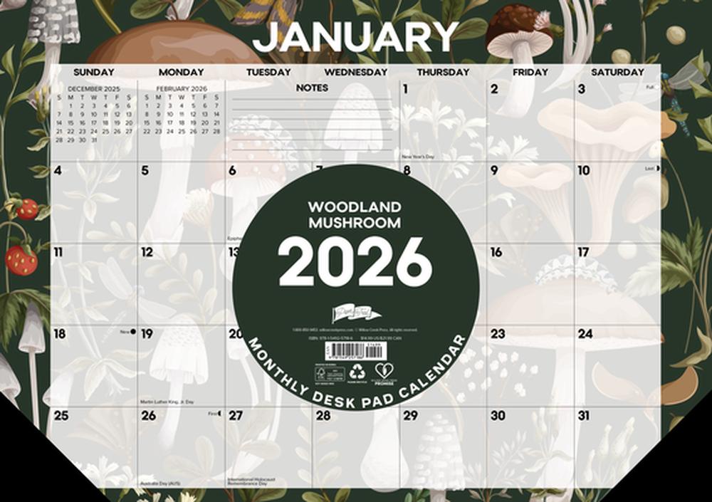 Woodland Mushroom 2026 17 X 12 Small Monthly Deskpad, 9781549257186