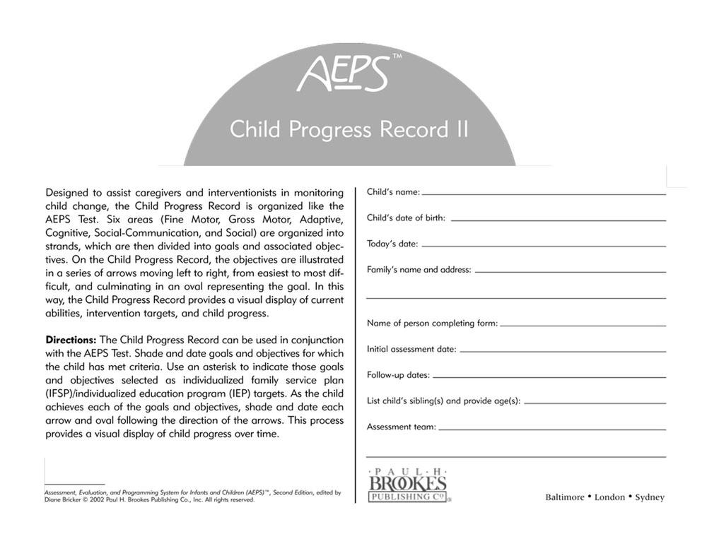 Assessment, Evaluation, and Programming System for Infants and Children (AEPS®), 9781557665874