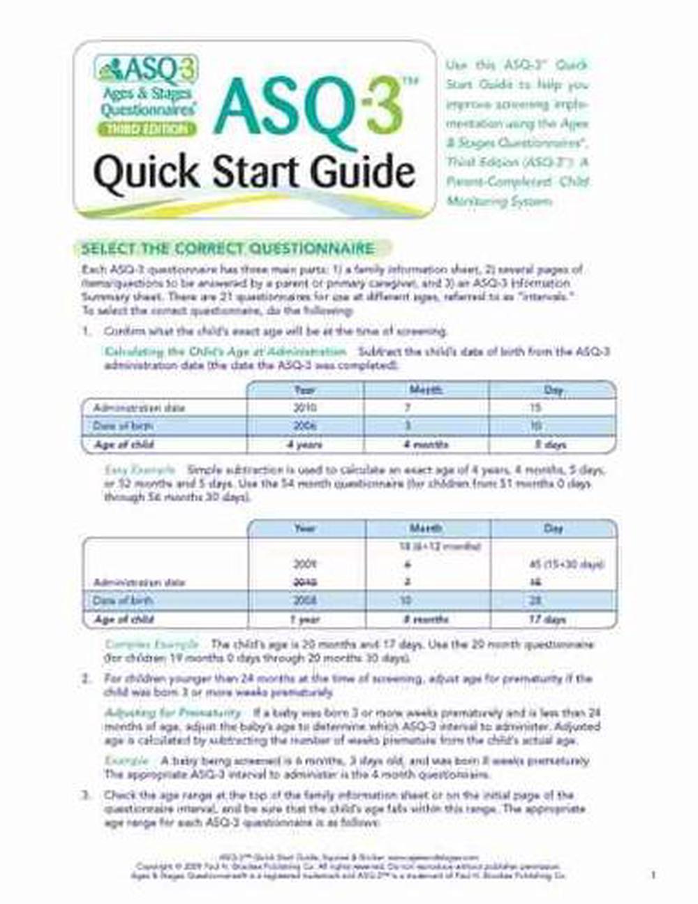 Ages Stages Questionnaires ASQ 3 Quick Start Guide English By