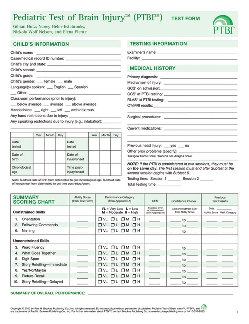 Pediatric Test of Brain Injury by Gillian Hotz - ISBN: 9781598571097