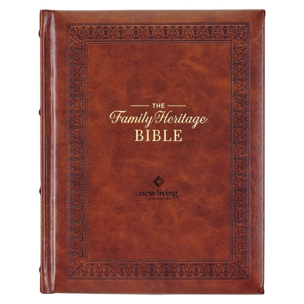 NLT Family Heritage Bible, Large Print Family Devotional Bible for Study, New Living Translation Holy Bible Faux Leather Hardcover, Additional Interactive Content, Brown, 9781639522293