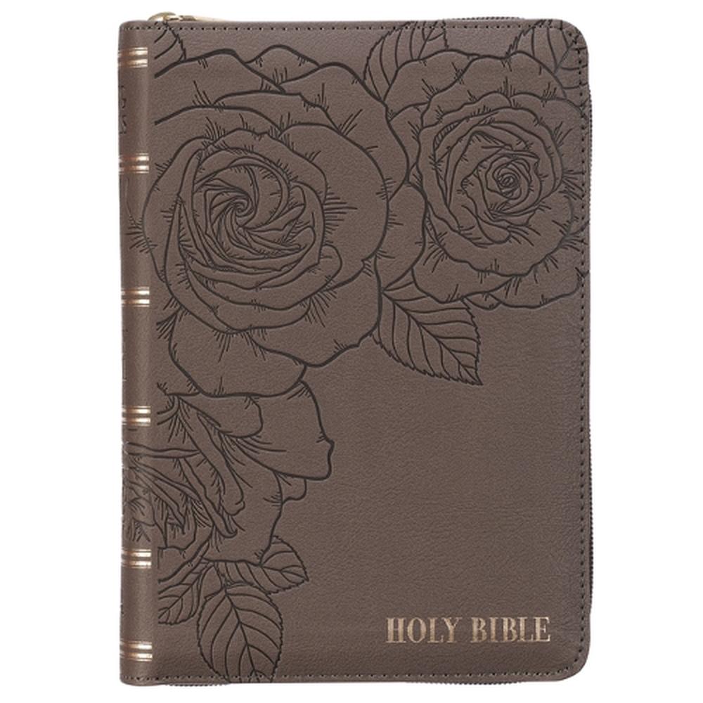 KJV Bible Compact Faux Leather LP Gray W/Zipper, 9781639526741