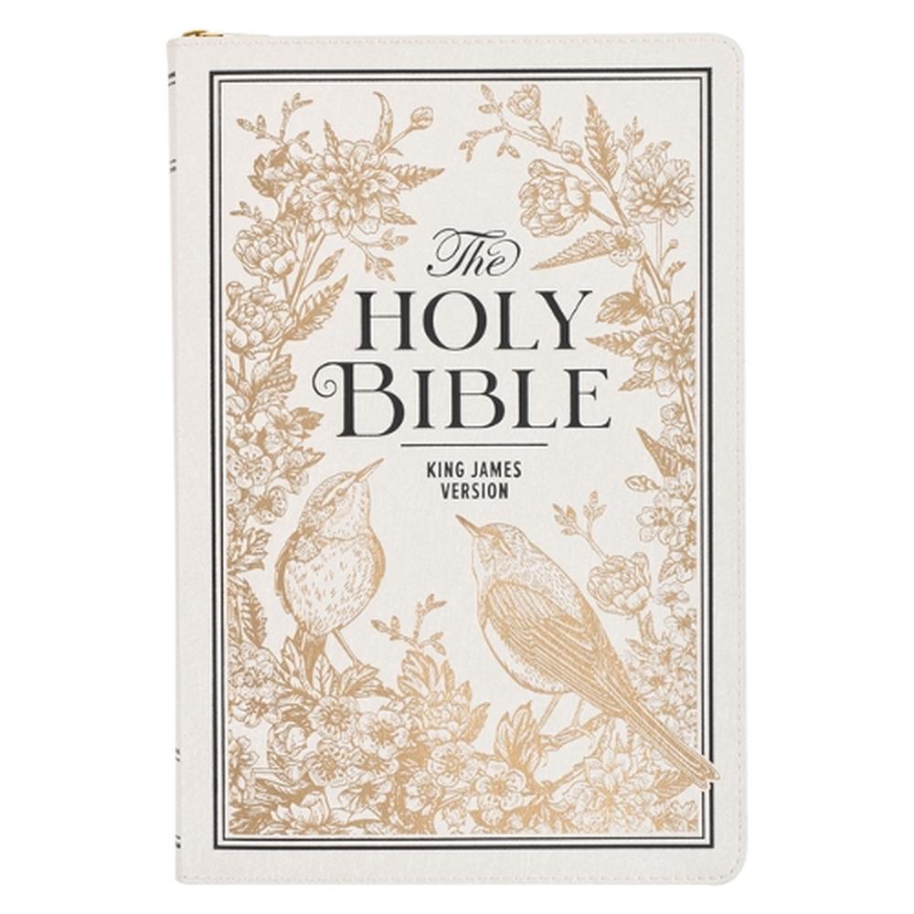 KJV Bible Thinline LP White and Gold W/Zipper, 9781639526864