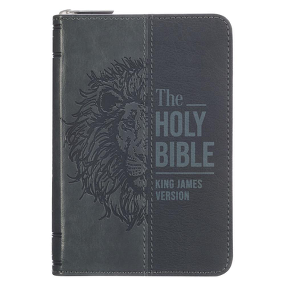 KJV Bible Pocket W/Zip Faux Leather, Black/Gray, 9781639529988