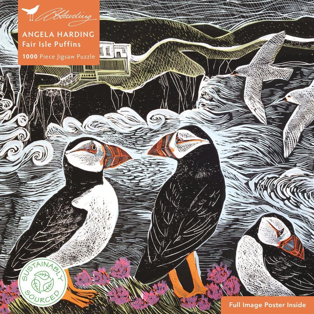 Adult Sustainable Jigsaw Puzzle Angela Harding: Fair Isle Puffins, 9781835625309