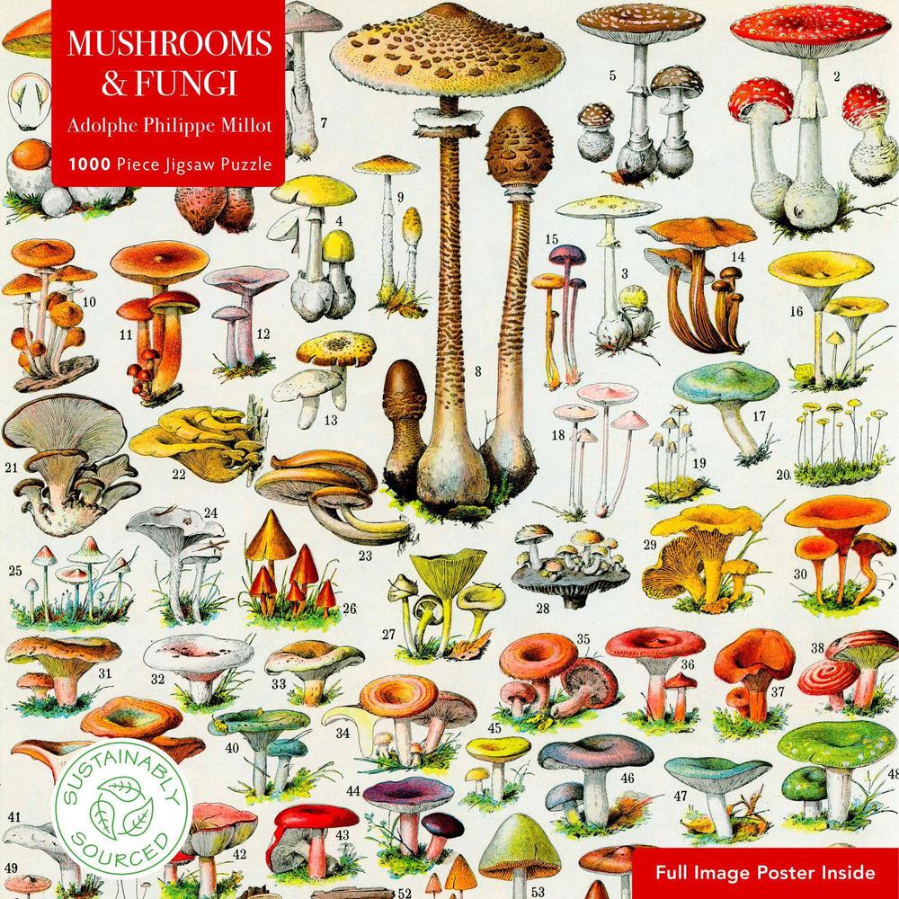 Adult Sustainable Jigsaw Puzzle Mushrooms & Fungi by Adolphe Philippe Millot, 9781835629512