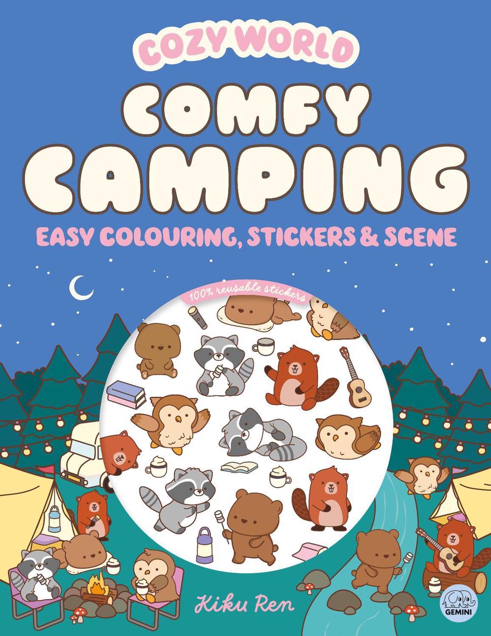 Cozy World Comfy Camping: Easy Colouring and Sticker Scene for Teens, Young Adults and Adults, 9781836161844