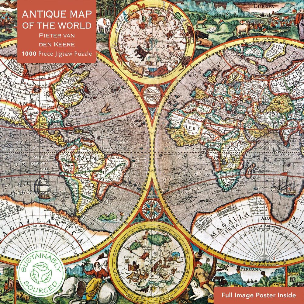 Adult Sustainable Jigsaw Puzzle Pieter van den Keere: Antique Map of the World, 9781839648601