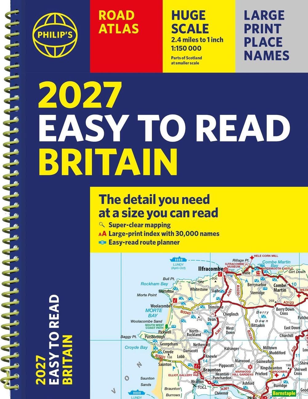 Philip's 2027 Easy to Read Road Atlas of Britain (A4 Spiral) by Philip's Maps - ISBN: 9781849077408