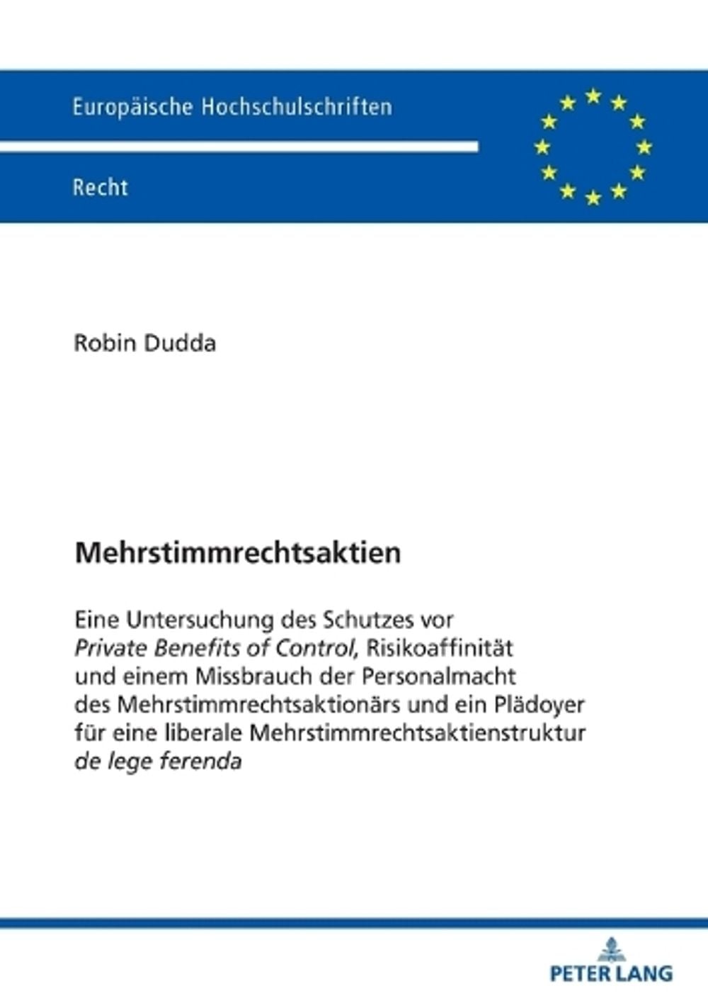 Mehrstimmrechtsaktien by Robin Dudda - ISBN: 9783631949771