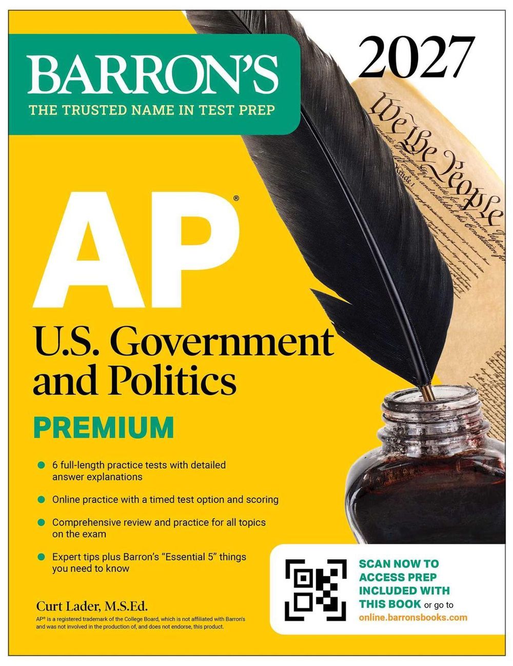 AP U.S. Government and Politics Premium, 2027: Prep Book with 6 Practice Tests + Comprehensive Review + Online Practice (Barron's AP Prep) by Curt Lader, M.S. Ed. - ISBN: 9798349703645
