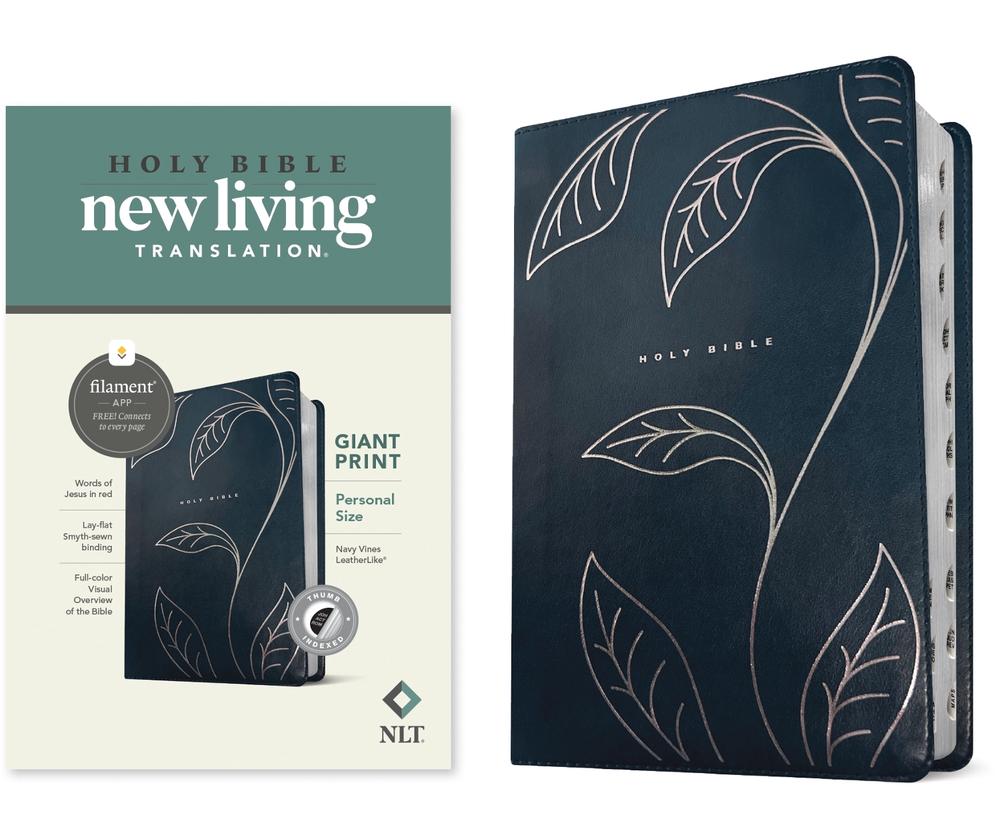 NLT Personal Size Giant Print Bible, Filament Enabled (Leatherlike, Navy Vines, Indexed, Red Letter), 9798400503023
