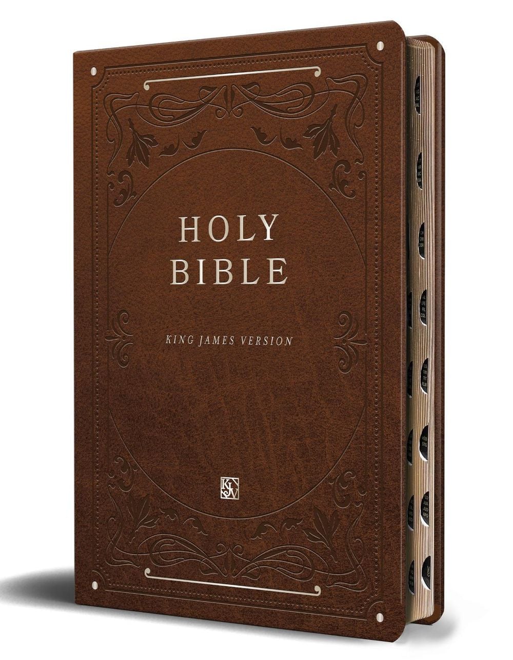 KJV Holy Bible, Giant Print Thinline Large format, Brown Premium Imitation Leather with Ribbon Marker, Red Letter, and Thumb Index by ORIGIN - ISBN: 9798890980533