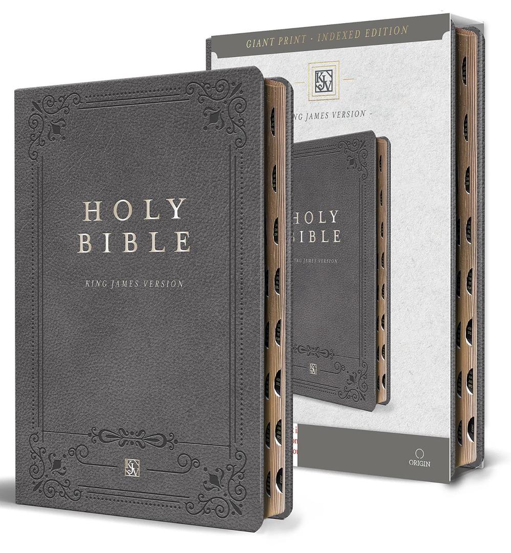 KJV Holy Bible, Giant Print Thinline Edition, Large Format, Gray Premium Imitation Leather, Red Letter, Thumb Index, Ribbon Marker, 9798890980540