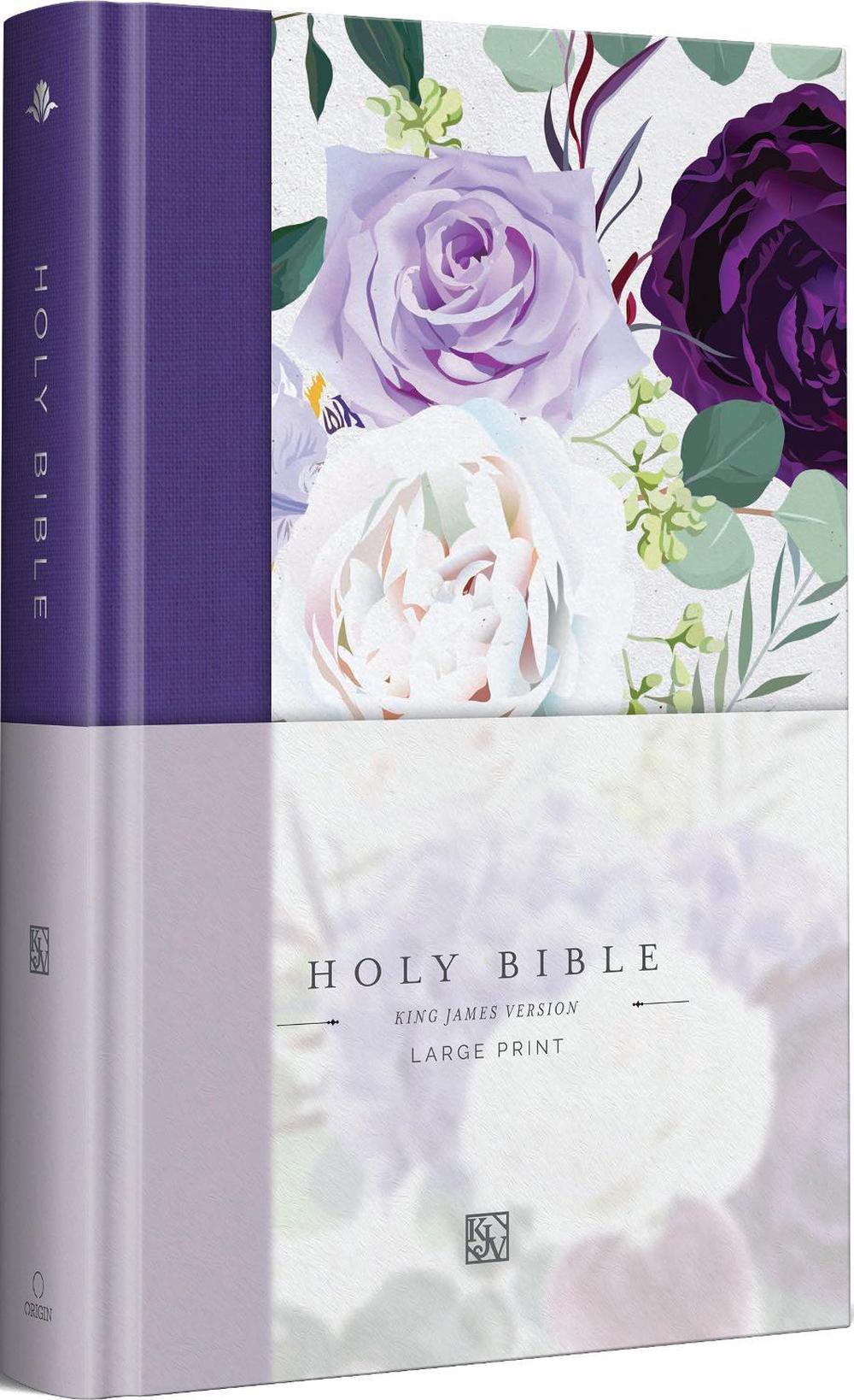 KJV Holy Bible, Large Print Medium Format, Purple Cloth Hardcover with Floral Design, Ribbon Marker, Red Letter, 9798890981868