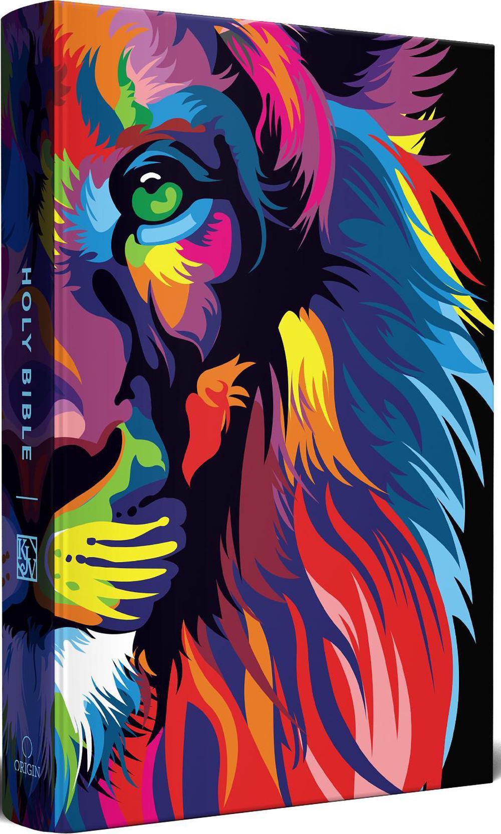 KJV Holy Bible, Multi Color Lion of Judah, Large Print, Handy Size format, Hardcover, Ribbon Marker, and Red Letter, 9798890982599