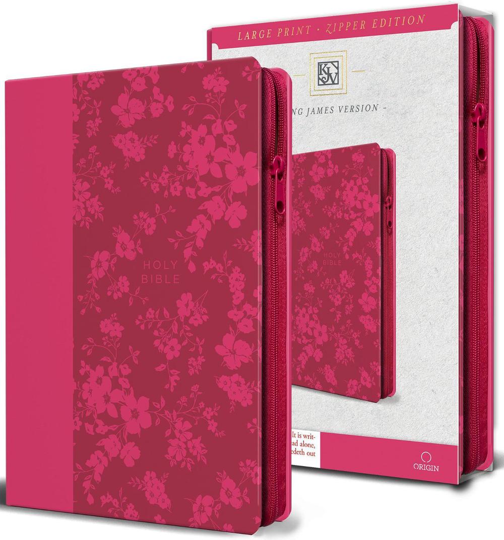 KJV Holy Bible, Large Print Handy Size, Fuchsia Premium Imitation Leather w/Ribbon Marker, Red Letter, Zipper, 9798890982605