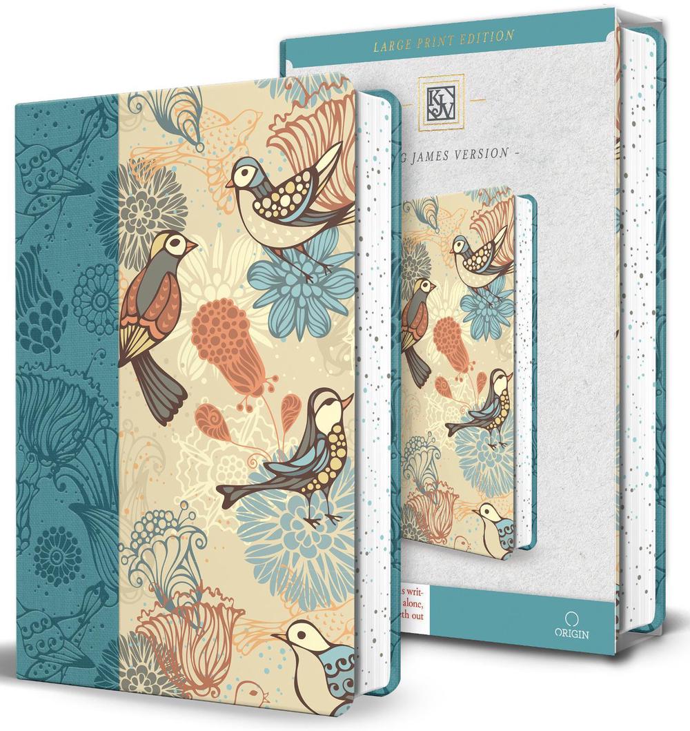 KJV Holy Bible, Large Print Medium Format, Blue with Birds Faux Leather w/ Ribbon Marker, Red Letter, 9798890984654