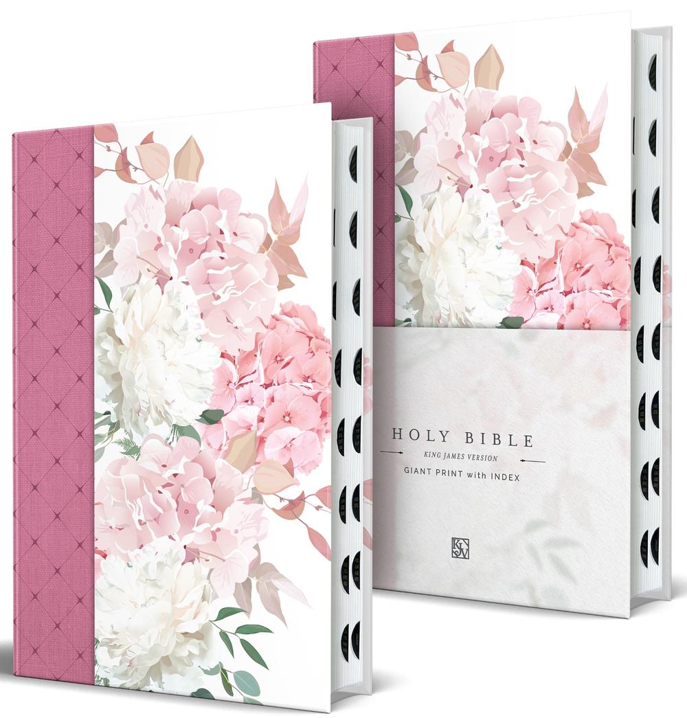 KJV Holy Bible, Giant Print Large Format, Hardcover pink floral design with cloth with Ribbon Marker, Red Letter, and Thumb Index, 9798890985095