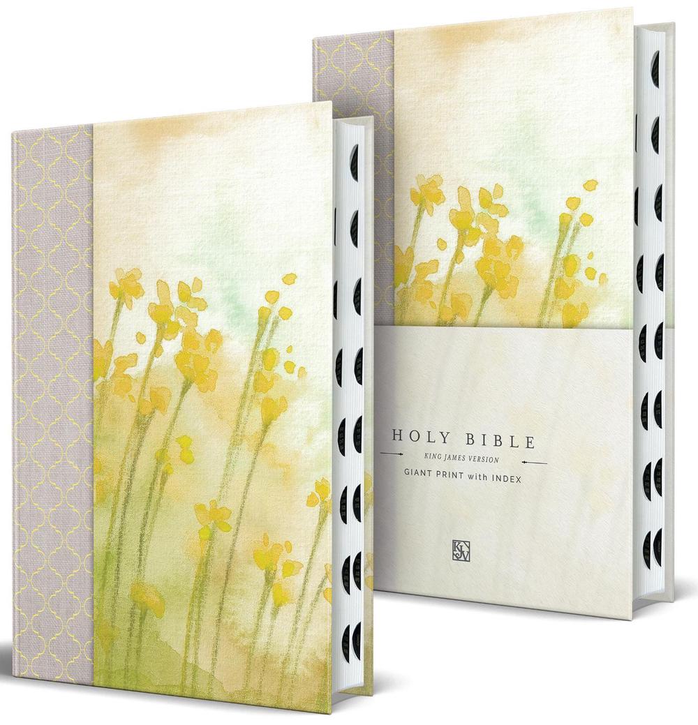 KJV Holy Bible, Giant Print Large Format, Hardcover Yellow floral design with cloth with Ribbon Marker, Red Letter, and Thumb Index, 9798890985101